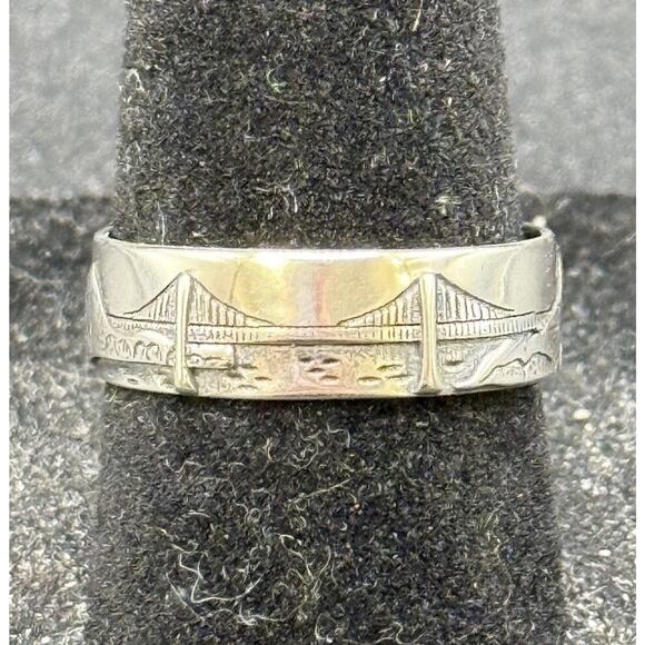 New Condition Sterling Silver Golden Gate Bridge Nature Ring Size 6.50 - Picture 1 of 10